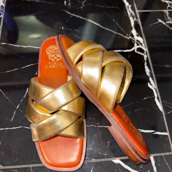 Vince Camuto Gold Woven Slides - Picture 7 of 11